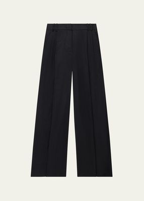 Pleated Front Wide-Leg Linen Trousers