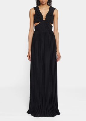 Pleated Gown w/ Cutout Details