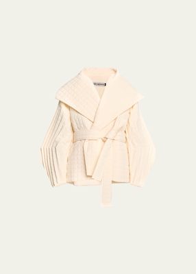 Pleated Grid Belted Coat
