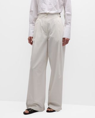 Pleated High-Rise Wide-Leg Chino Pants