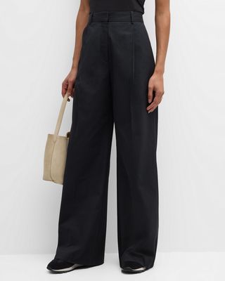 Pleated High-Rise Wide-Leg Trousers