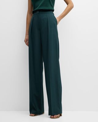 Pleated High-Rise Wide-Leg Woven Pants