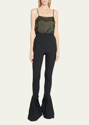 Pleated Knit Flared Trousers