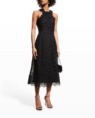 Pleated Lace Halter Dress