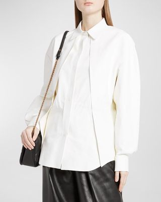 Pleated Leather Collared Shirt