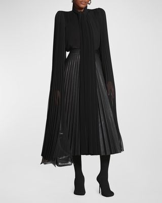 Pleated Long Blouse with Scarf