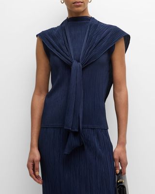 Pleated Mock-Neck Top with Muffler