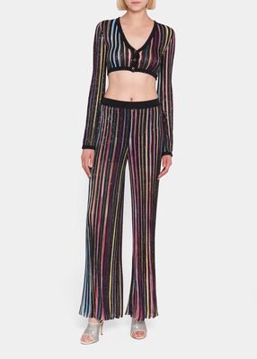 Pleated Multicolor Striped Trousers w/ Sequin Details