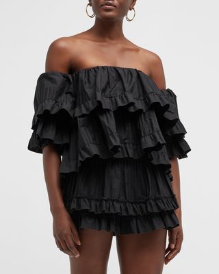 Pleated Off-The-Shoulder Crop Top