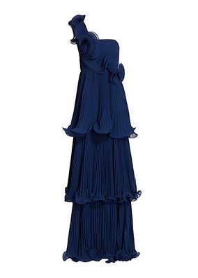 Pleated One-Shoulder Gown