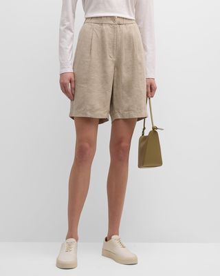 Pleated Organic Linen Bermuda Shorts