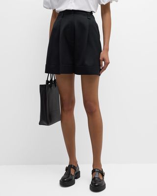 Pleated Sculpted Newsboy Shorts With Cuff