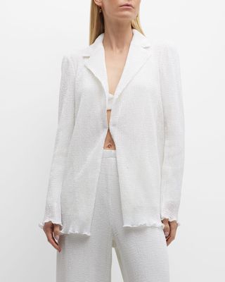 Pleated Sequin Mesh Single-Breasted Blazer