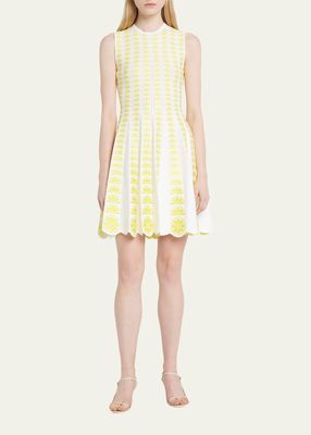 Pleated Short Dress with Lemon Embroidered Details