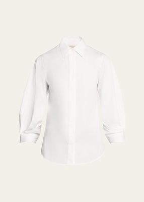 Pleated-Sleeve Cotton Blouse