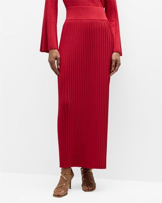 Pleated Straight Knit Maxi Skirt