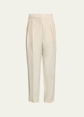 Pleated Straight-Leg Cropped Trousers