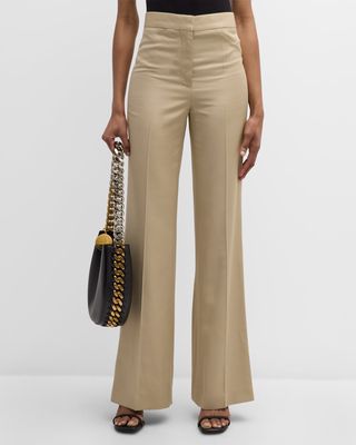 Pleated Straight-Leg Flare Trousers