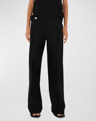 Pleated Straight-Leg Trousers with Coin Detail