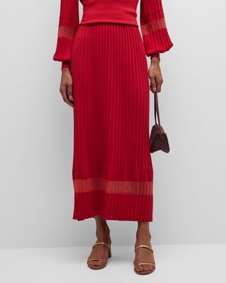 Pleated Striped A-Line Maxi Skirt
