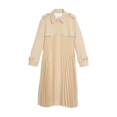 Pleated trench coat with belt