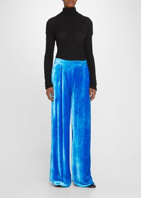 Pleated Velvet Wide-Leg Pants