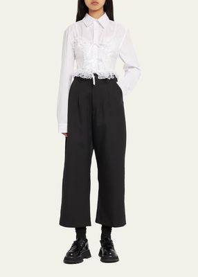 Pleated Wide-Leg Lace Back Trousers