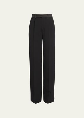 Pleated Wide-Leg Trousers with Satin Waistband