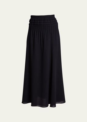 Pleated Wool Etamine Midi Skirt
