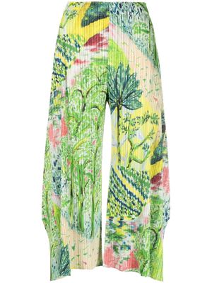 Pleats Please Issey Miyake abstract-print pleated crop trousers - Green