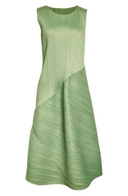Pleats Please Issey Miyake Calla Pleated Midi Dress in Steel Green