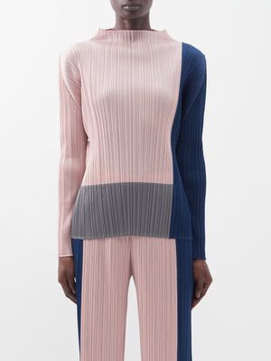 Pleats Please Issey Miyake - Colour-block Technical-pleated Long-sleeved Top - Womens - Pink Multi