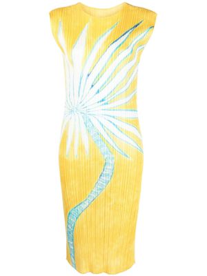 Pleats Please Issey Miyake floral-print pleated midi dress - Yellow