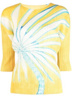 Pleats Please Issey Miyake floral-print plissé blouse - Yellow