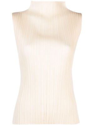 Pleats Please Issey Miyake high-neck pleated tank top - Neutrals