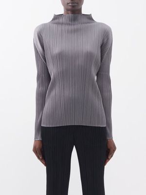 Pleats Please Issey Miyake - High-neck Technical-pleated Top - Womens - Grey