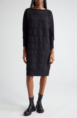 Pleats Please Issey Miyake Icy Reverse Stitch Stripe Dolman Sleeve Sweater Dress in Black