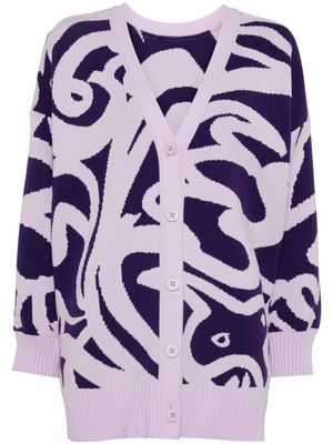 Pleats Please Issey Miyake intarsia-knit V-neck cardigan - Purple