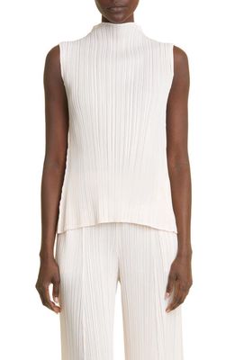 Pleats Please Issey Miyake Mellow Pleats Funnel Neck Semisheer Top in Pink White