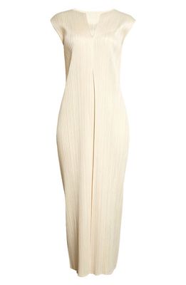 Pleats Please Issey Miyake Monthly Colors April Pleated Midi Dress in Cream