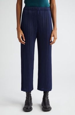 Pleats Please Issey Miyake Monthly Colors August Pleated Ankle Pants in Dark Navy