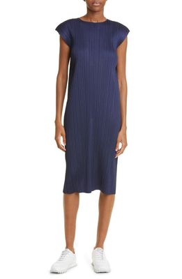 Pleats Please Issey Miyake Monthly Colors August Pleated Midi Dress in Dark Navy