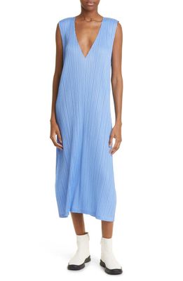 Pleats Please Issey Miyake Monthly Colors December Pleated Midi Dress in Steel Blue