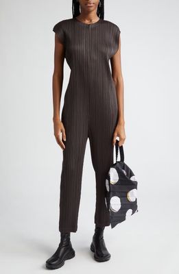Pleats Please Issey Miyake Monthly Colors January Pleated Jumpsuit in Charcoal Gray
