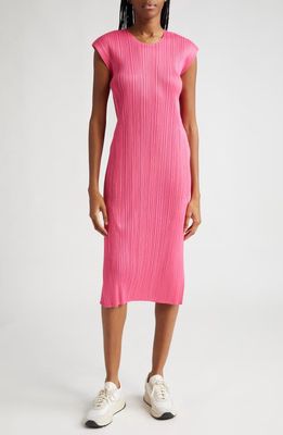 Pleats Please Issey Miyake Monthly Colors July Pleated Midi Dress in Bright Pink