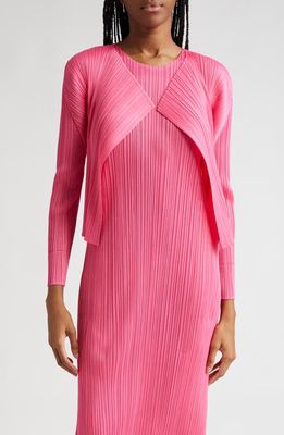 Pleats Please Issey Miyake Monthly Colors July Plissé Cardigan in Bright Pink
