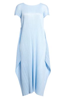 Pleats Please Issey Miyake Monthly Colors June Pleated Short Sleeve Midi Dress in Pale Blue