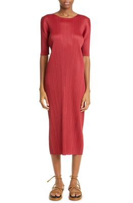 Pleats Please Issey Miyake Monthly Colors May Pleated Midi Dress in Bordeaux