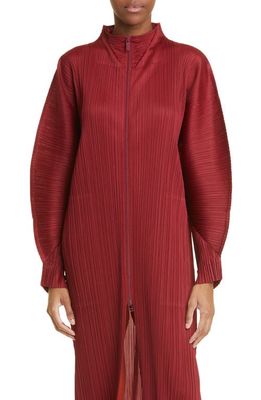 Pleats Please Issey Miyake Monthly Colors November Pleated Duster Jacket in Carmine