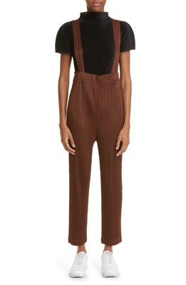 Pleats Please Issey Miyake Monthly Colors September Pleated Crop Overalls in Dark Brown